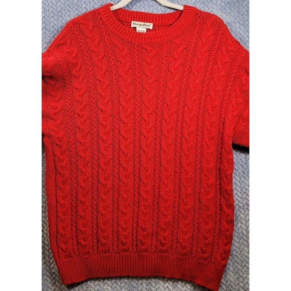 Vtg 90s Carriage Court Sweater Women's L Chunky Fisherman Cable Knit Holiday Red